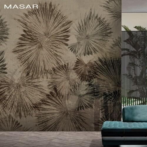 MASAR retro Art Nouveau custom mural plant leaves brown yellow wallpaper living room background wall paper Fireworks