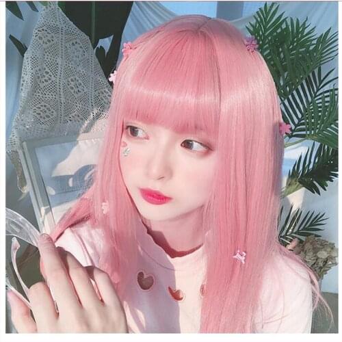Girl Sweet Hair Lolita Wig Cute Pink Hair Heat Reistant Synthetic Fibre for School Students Adult Women Party Halloween Cosplay
