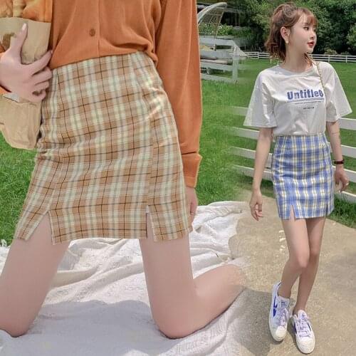 Sutimine Mini Skirt Womens Preppy Style Zipper High-waisted Plaid Skirts for Girls Cute Ladies Kawaii Vintage Green Skirts