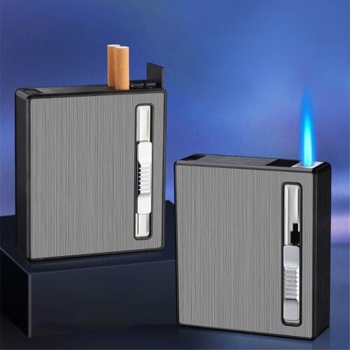 20Pcs Multi-function Cigarette Lighter Windproof Flashlight Waterproof Metal Gas Lighter Automatic Cigarette Case For Men‘s Gift