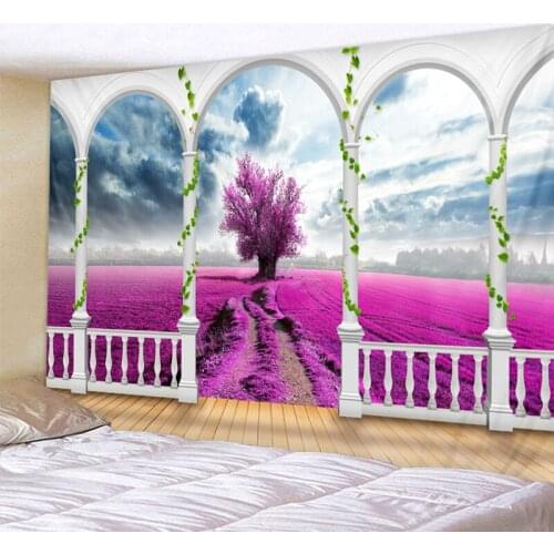 Rose Red Meadow Landscape Tapestry Boho Mandala Wall Hanging Royal Blue 3D Hippie Wall Tapestry Home Decor Mint Yoga Mat