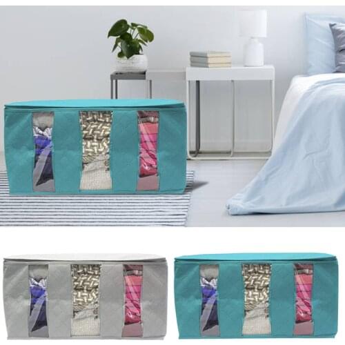 New Clothing Organizer Storage Bag Folding Non Woven Clear Window Clothes Blanket Quilt Closet Organizer Boxes