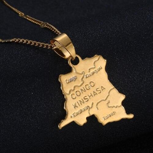 Gold Color Democratic Republic of The Congo National Map Pendant Necklace DRC Kinshasa Map Jewelry