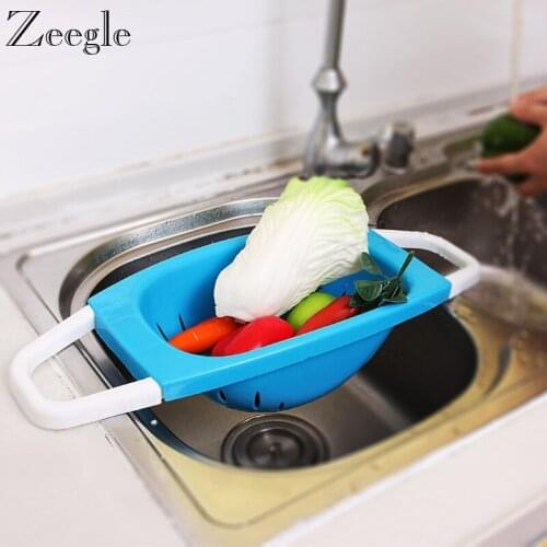 Kitchen Sink Fruits Vegetables Drain Basket Plastic Folding Washing Drain Basket Storage Organizer Kitchen Gadgets Accessories