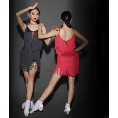 Latin Dance Dress New Professional Sling Multi-Layer Tassel Dress ChildrenS Latin Dance Competition Performance Clothes DQS7691