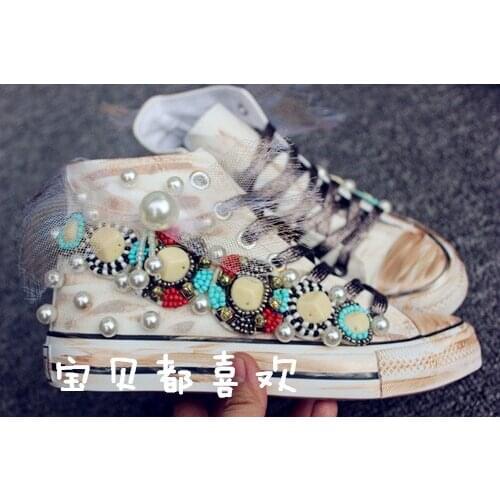 Mesh bow high-top student canvas shoes female heavy industry Harajuku casual sports shoes Korean version