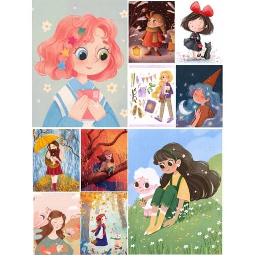 Full Drill Diy 5D Diamond Painting Cartoon Little Girl Full Square & Round Embroidery Mosaic Wall Art Cross Handmade Home Decor