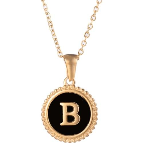 Simple Trendy Stainless Steel Initial Necklace For Women Men 26 English Letter A-Z Black Shell Pendant Necklace Accessories