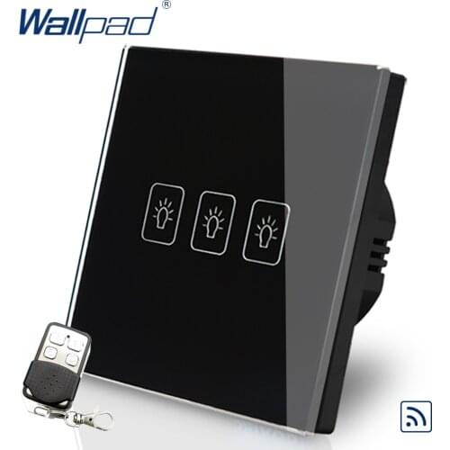 Remote 3 Gang 1 Way 86*86mm EU European Wallpad Black Glass RF Broadlink Wifi Support 3 Gang Remote Control Switch Free Shipping