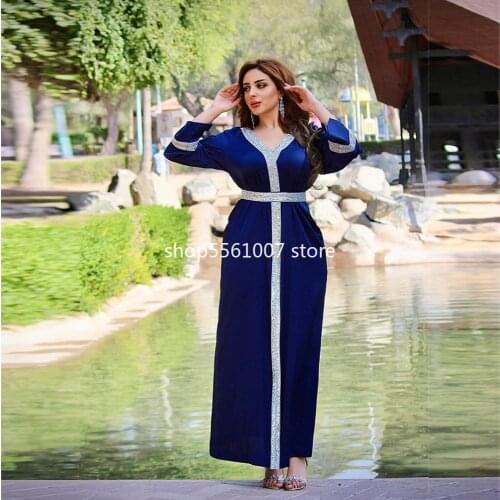 Satin Dubai Abaya Jalabiya Luxury Diamond V Neck Long Sleeve Tie Waist Muslim Women Islamic Clothes Arabic Turkey Dubai Kaftan
