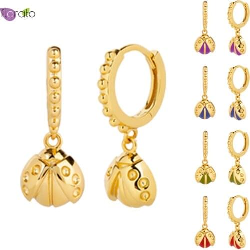 925 Sterling Silver Ear Buckle Seven Star Ladybug Drop Crystal Hoop Earrings Jewelry Fashion Elegant Premium Birthday Gift