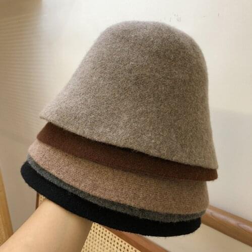 New Fashion Wool Fedora Hat Women Solid Simple Bucket Hat for Female Spring Autumn Wool Knitted Fisherman Hat Lady Outdoor Cap