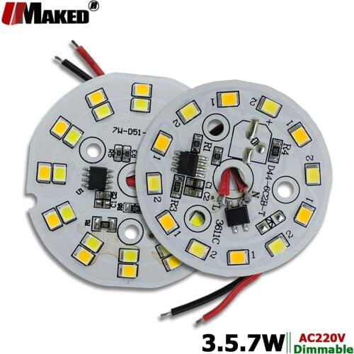 AC220V LED Module Dimmable PCB Aluminum plate Tinned 20cm Cables 3Colors SMD2835 Smart IC Driver PCB 3W 5W 7W Bulb Downlight DIY