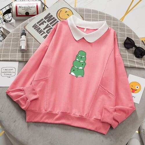Cartoon Print Hoodie Pink Sweatshirt Oversize Hoodies Women Graphic Cotton Sweatshirts Long Sleeve Kawaii Sweetshirt for Girls