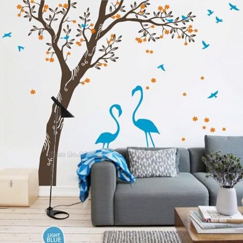 Flamingo Animals Vinyl Wall Stickers DIY Tree Leaves Wall Decal For Kids Baby Bedroom Living Room Kitchen Home Decoration LL2299