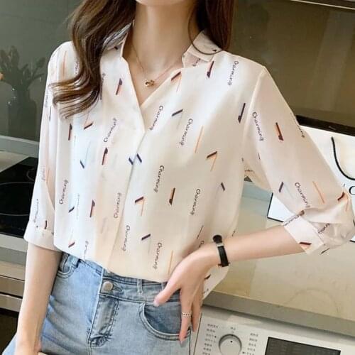 Ladies chiffon shirt design sense niche womens 2021 new style short-sleeved top dress shirt summer thin section