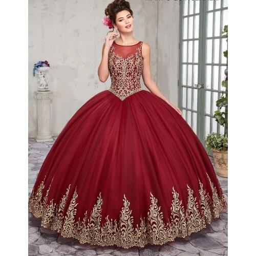 2019 Gold Embroidery Ball Gown Quinceanera Dresses Floor Length Sweet 16 Dress Custom Color Size