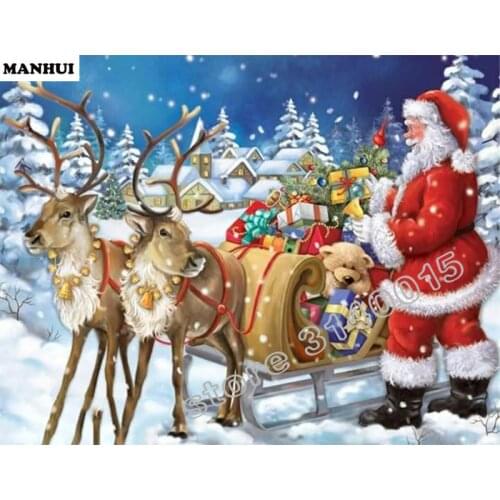3D Diamond Painting Cross Stitch Santa Claus carriage Crystal Needlework Diamond Embroidery Full Diamond Decorative ABC011