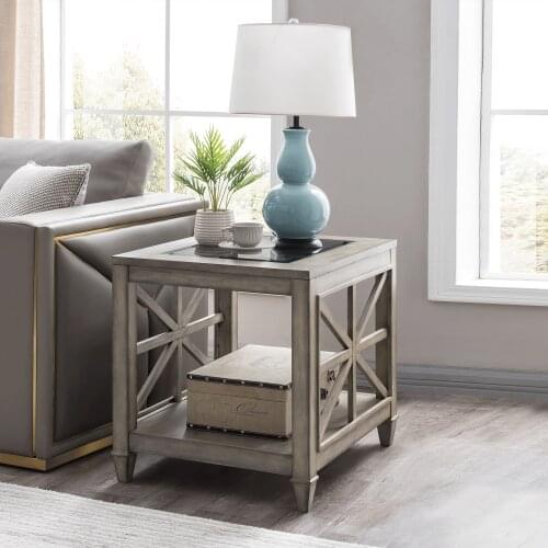 America Free Shipping End Table Solid Wood and Tempered Glass Top