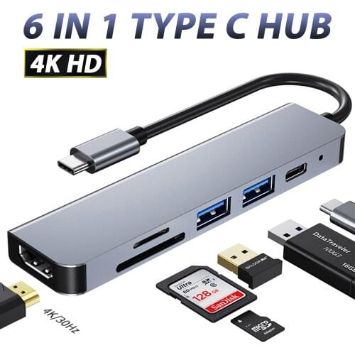 ANMONE USB C HUB 4K HDmi-compatible Adapter 6 in 1 USB 3.0 Dock for MacBook Pro Accessories Type C 3.0 Splitter USB C HUB