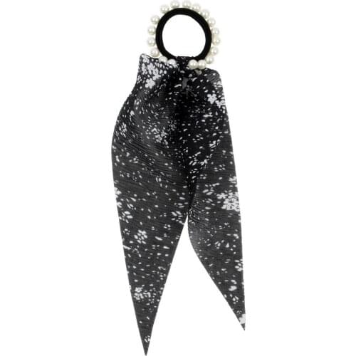 Big Long Ribbon Hearwear Accessories Fashion Hair Rope Rubber Bands Simulated Pearl Bead Black Elastic Band Hear Tie for Women