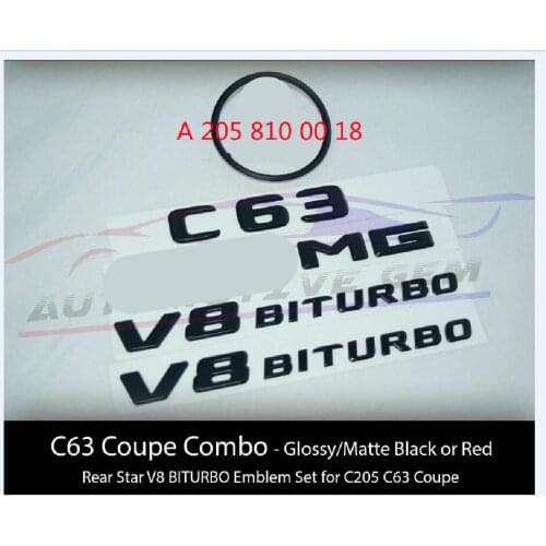C63 COUPE for AMG V8 BITURBO Rear Star Emblem Black Badge Combo Set Mercedes C205 A 205 810 00 18