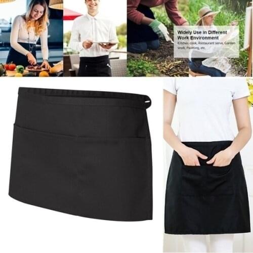 Black Bust Waiter Short Apron Kitchen Restaurant Flirty With Pocket