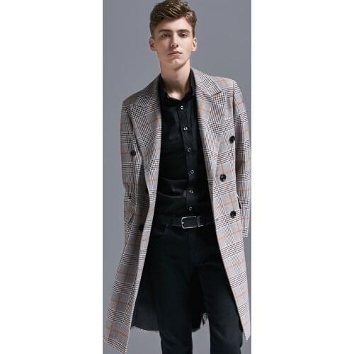 Long Overcoat Men Luxury Double Breasted Plaid Mens Windbreakers Plus Size 6xl Trench Spring And Autumn Men Blazer Jacket