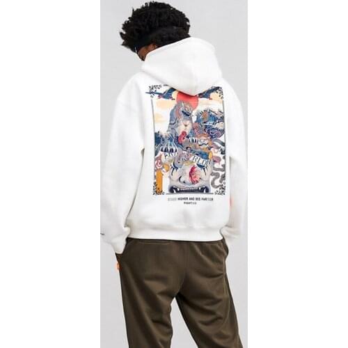 Chinese Stone Lion Print Fleece Hooded Sweatshirts Hoodies Fashion Hipster Hip Hop Pullover Streetwear Mens Cotton Hoodie Tops