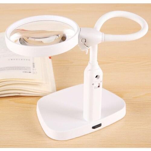 Flexible Table Led Lighted Repairing Helping Hand Magnifier Desk Clip-on Stand Reading Magnifying Glass with Lamp Loupe 2x 5x
