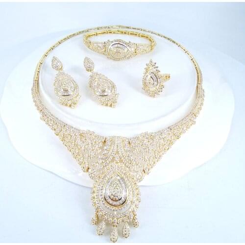 2020 NEW FASHION luxury elegant vintage crystal CZ zircon necklace earring bracelet ring wedding banquet dressing jewelry set