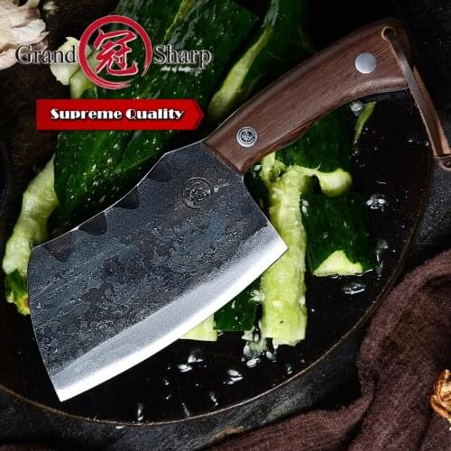 Hand Forged Chef Knife Handmade Cleaver Vegetables Kitchen Slicing Cooking Tools Camping BBQ Gadgets Full Tang Wooden Handle