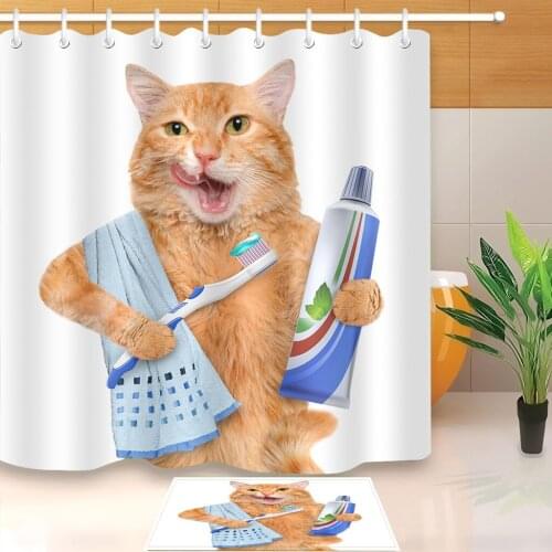 Cute Cat 3D Printed Shower Curtain Waterproof Polyester Fabric Bath for Bathroom Decoration 180cm with 12 Hooks
