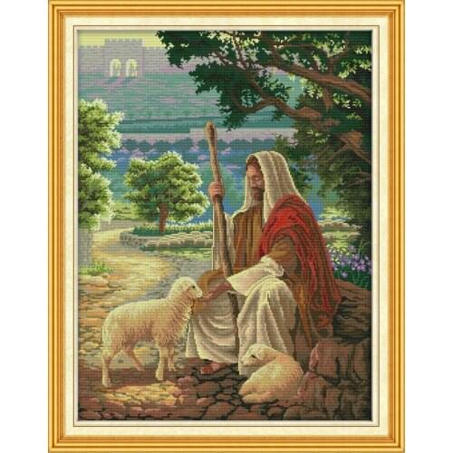 Jesus shepherding cross stitch kit people 18ct 14ct 11ct count print canvas stitches embroidery DIY handmade needlework