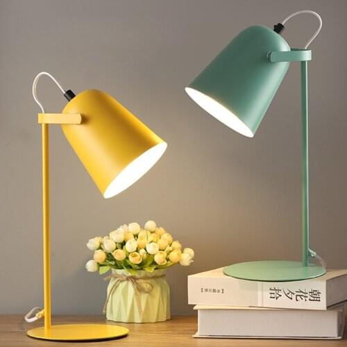 Modern Wrought Sweet Table Lamps Dormitory Bedroom Bedside Eye-Protection LED Desk Light Green Blue Pink Yellow Gray