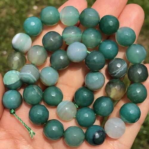 Natural Faceted Green Stripe Agates Onyx Stone Smooth Loose Spacer Beads For Jewelry Making Diy Bracelet Accessories 4/6/8/10mm
