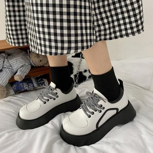 Japanese new fashion thick-soled trend British style simple casual single shoes womens shoes platform Women Chunky Sneakers