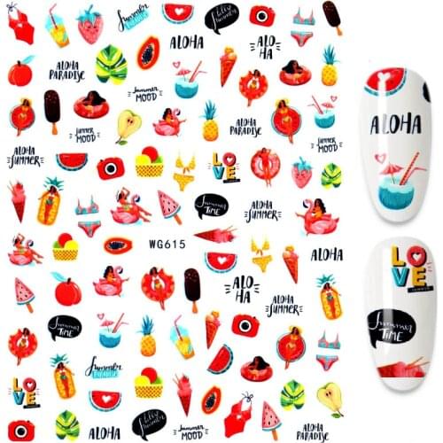 New Nail Sticker Summer Ice Cream Nail Art Sticker Leaf Sexy Girl Nail Art Self-adhesive Flower Tattoo Slider Nail Art DIY Tool