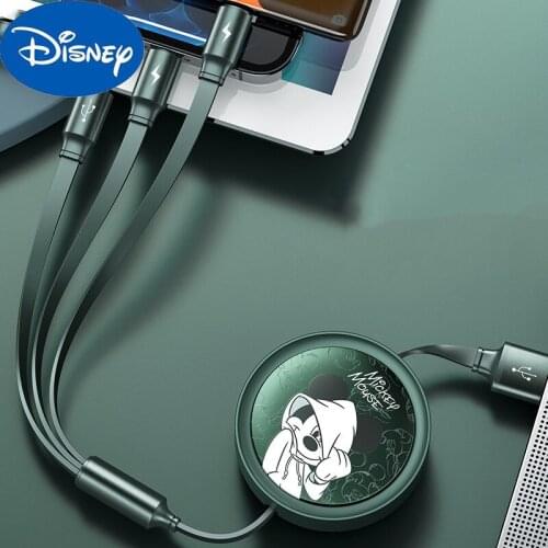 Genuine Disney Mickey Data Cable for Android Iphone Mi 3 In 1 Line Type-c Mobile Phone Multifunctional USB Car Charging Cable
