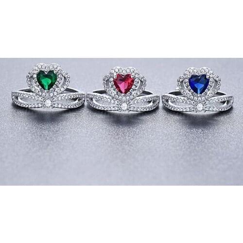 Original Europe & Americas 925 silver heart-shaped color zircon open ring 2020 woman fashion DIY fine jewelry gift free shipping