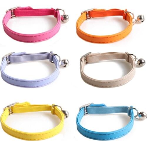 Leather Cat Collar with Bell Safety Collar with Elastic Strap Kitten Collar for Cats