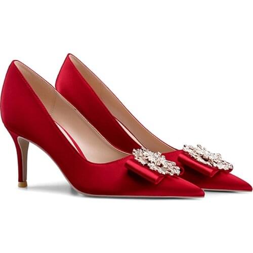 Sexy Satin Silk Women Pumps Red Pointed Toe Stiletto Heels Temperament Single Shoes Elegant Lady Party Dress Shoes Size 33-42