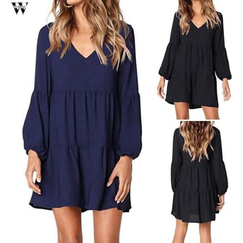 Kaftan Autumn Mini Dress Womens Ruffled Sundress 2021 Fashion Black Elegant Loose Dress Lantern Full Sleeve Pleated Robe Party