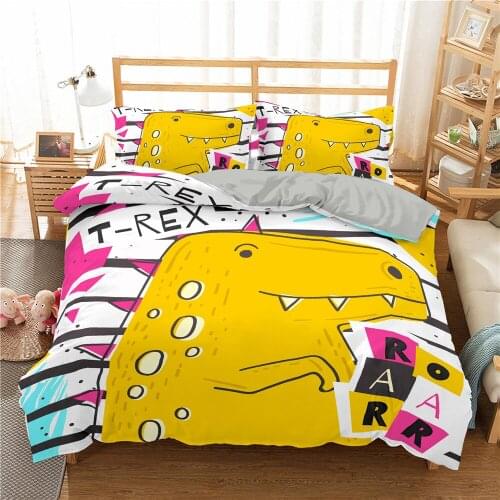 Cartoon Dinosaur Bedding Set Cute Quilt Cover Pillowcase Students Bed Linen Set King Size Adult Kids Gift Duvet Cover Set