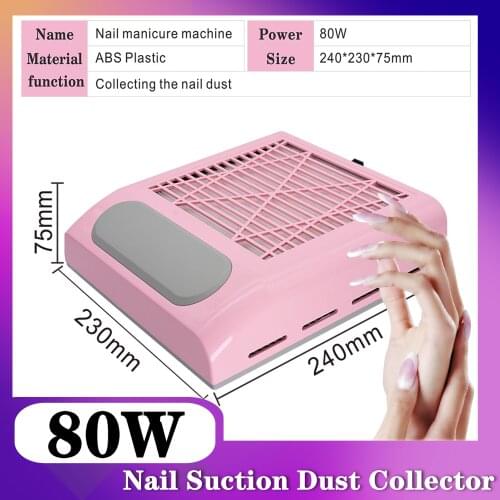 Pink 80W Big Power Vacuum Nail Dust Collector For Manicure Nails Collector With Filter Nail Art Tool Cleaner Multifunctional