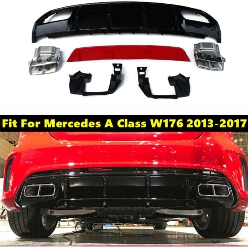 ABS Diffuser For Mercedes W176 A Class A180 A200 A250 Sport Edition With Stainless Steel Exhaust Tips 13-17 A45 AMG Style