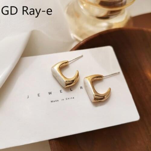 Female Korean Fashion Jewelry Silver Needle Personality Square Earrings Small and Simple Vintage Earrings 2978