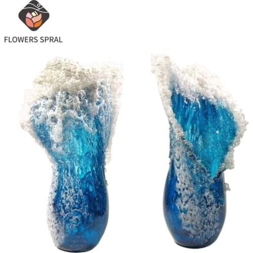 Modern Vase Home Decoration Wave Shaped Vase Resin Crafts Fashion Nordic Style Office Living Room Room Decoration Blue Vase