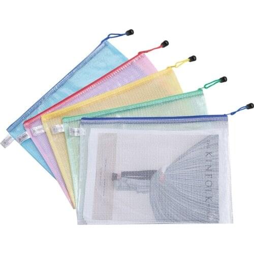 10Pcs Document File Bag Colors Pen Bags Gridding Waterproof Bag A4 B5 A5 A6 Zipper Transparent Document File Packing Organizer