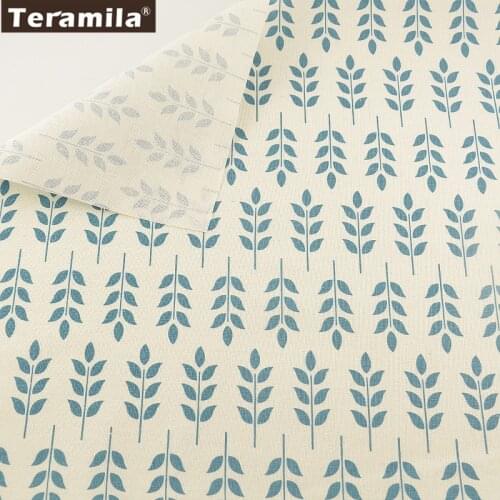 Deep Blue Leaves Designs Cotton Linen Fabric Sewing Material Tablecloth Pillow Curtain Cushion Pillow TERAMILA Home Textile
